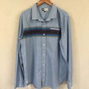 Lifted Research Group LRG Men 2XL Shirt Blue Button Denim Western Aztec Cotton